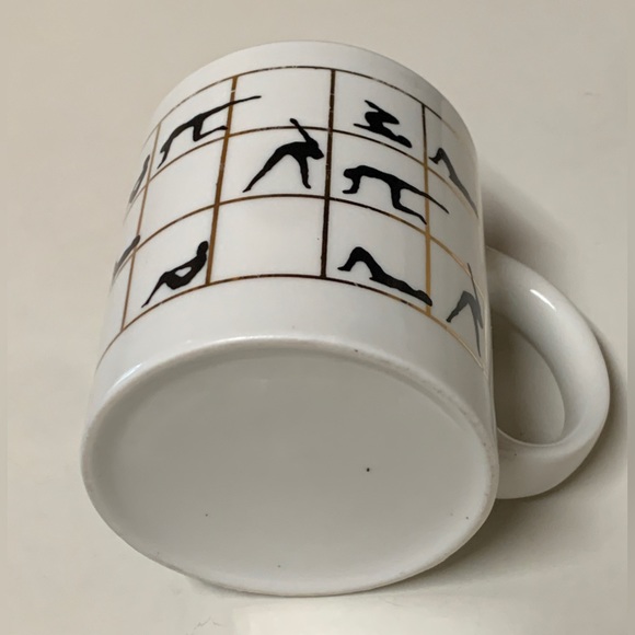 1980s Vintage Gold Trim Lattice Ceramic Yoga Poses Aerobic Exercise Coffee Mug - Picture 7 of 16
